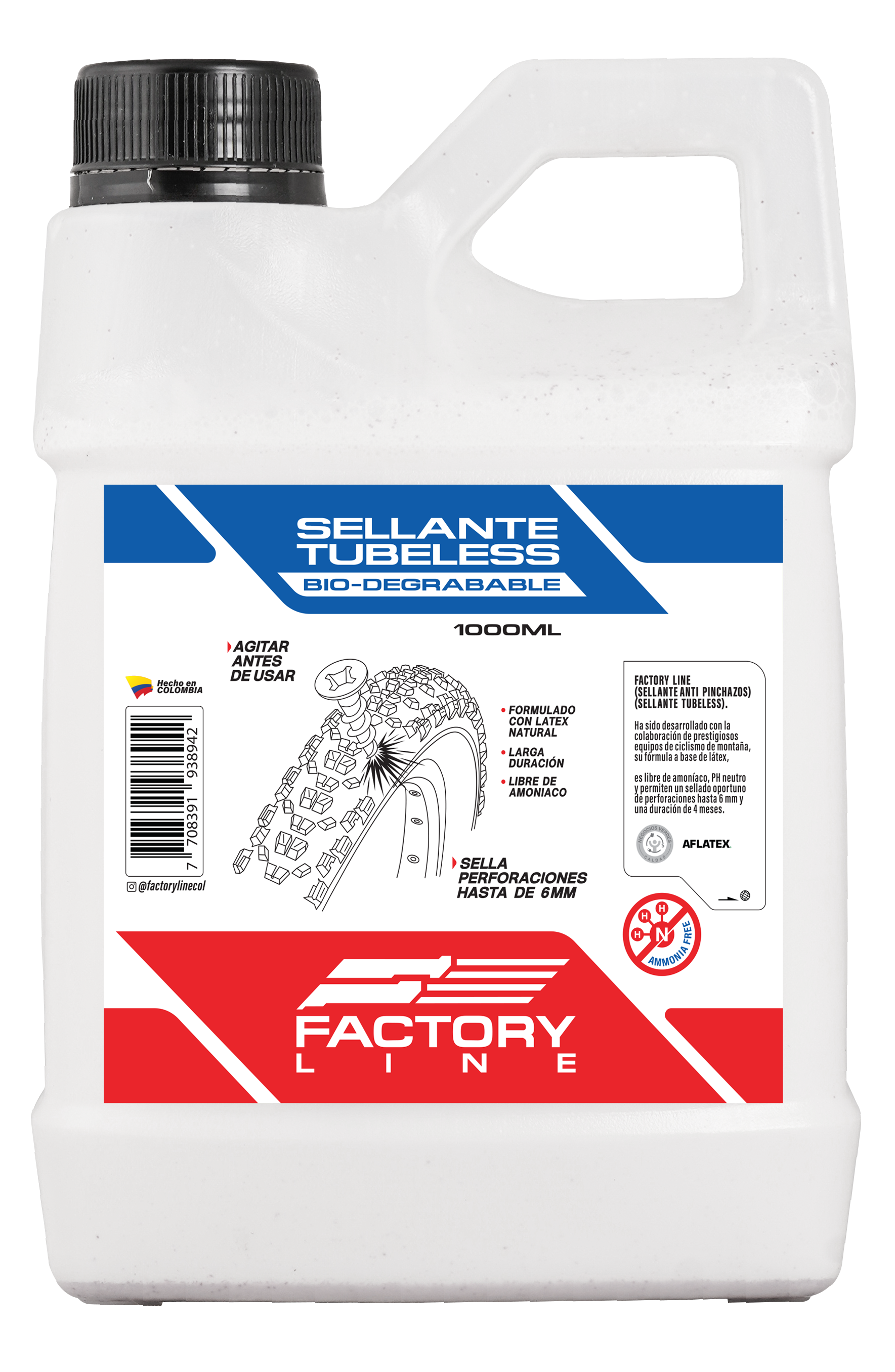 Sellante Tubeless Factory Line - 120ml / 1000ml | Biodegradable | Sella hasta 6mm